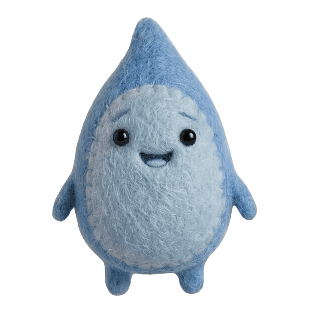 Meet Teardrop, a small blue felt plush with a big heart